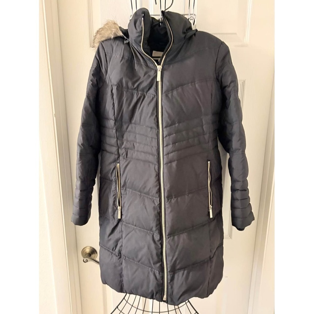 Michael Kors Down Puffer Coat Womens S Black Hooded Faux Fur Winter Jacket